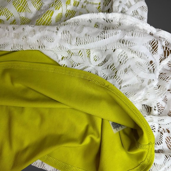 Guess Strapless Dress Size 14 Green White Knee Length Full Lace Stretch Lined - Picture 11 of 16